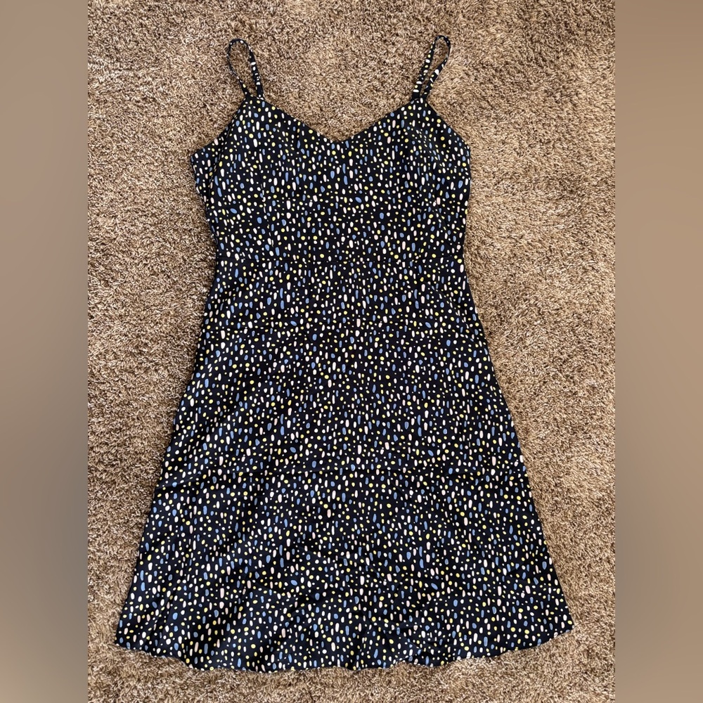 UNIQLO Cassie Byrnes Navy Abstract Print Camisole Dress Spaghetti Strap M NWT - Picture 2 of 9